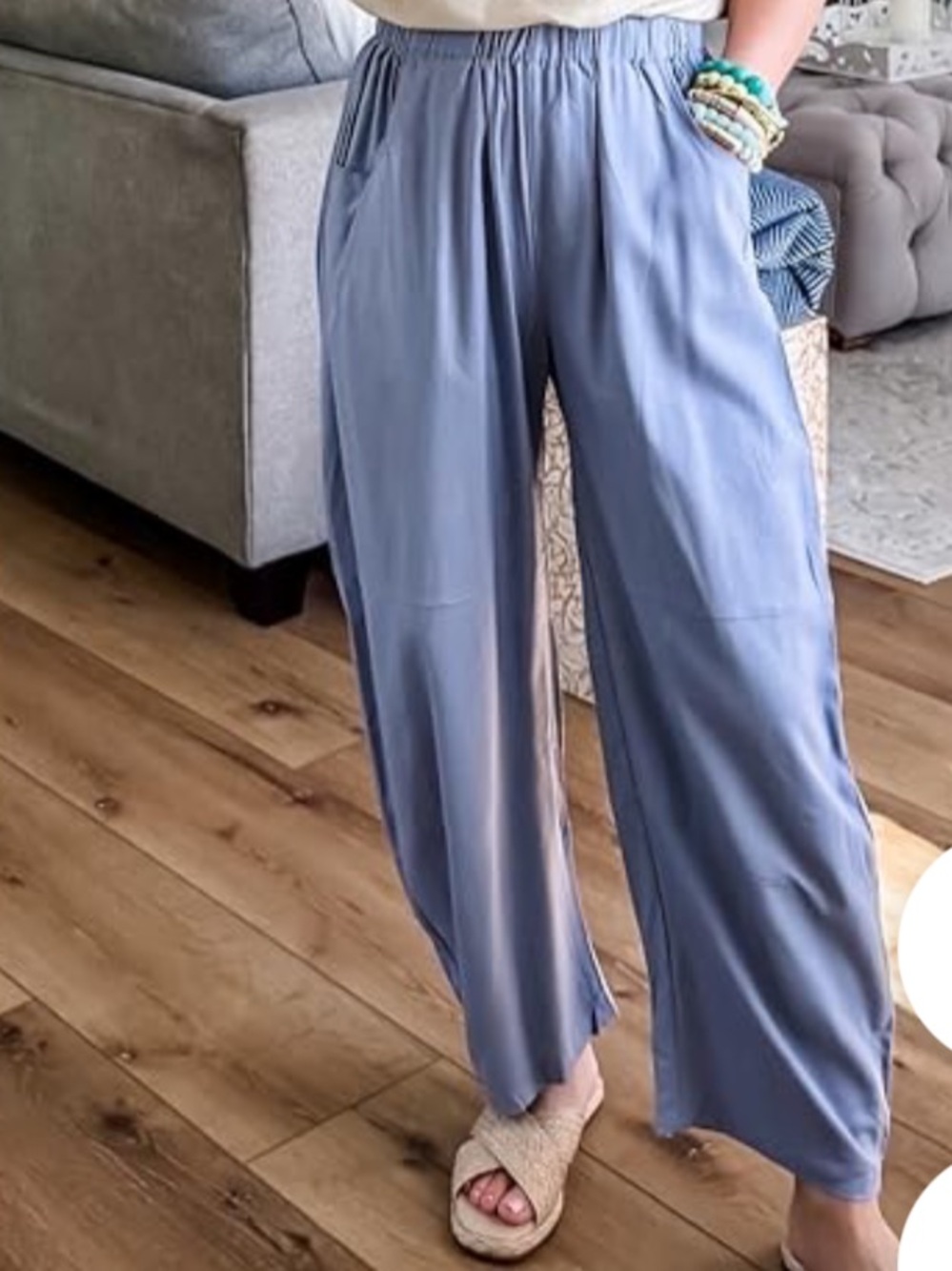 NWT LIGHT BLUE ELASTIC WAIST PANTS WITH FRONT AND BACK POCKETS